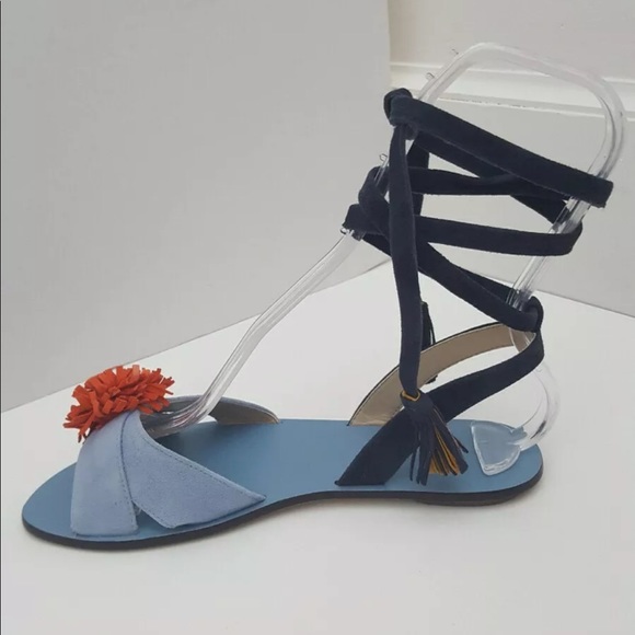 Jcrew tie suede sandals with pom-pom hydrangeas - Picture 4 of 6
